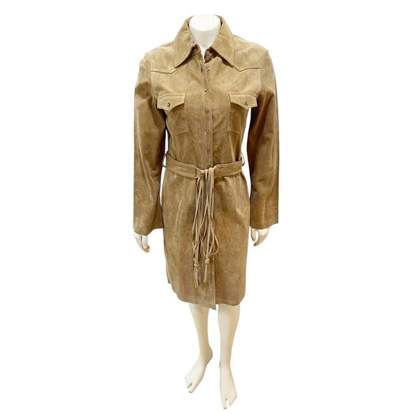 Arden B Suede Brown Snap Button Belted Dress Small Western - Picture 9 of 16